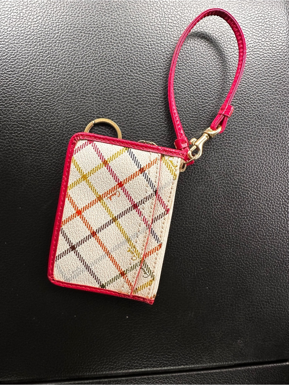 Coach Multicolor Plaid Card & Key Holder with Pink Trim - Picture 5 of 7